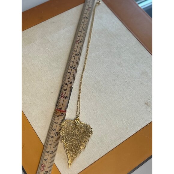 Gold Plated Real Leaf Pendant Necklace With Chain - Picture 9 of 10